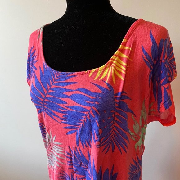 Candy Couture High Low Coral Top Leaves sz Large - Picture 2 of 4